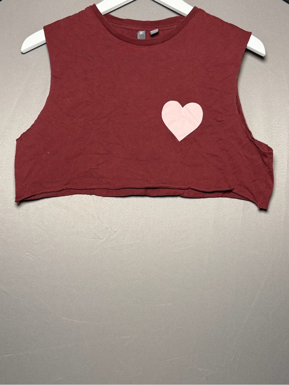 ASOS Maroon Cropped Muscle Tank with Pink Heart